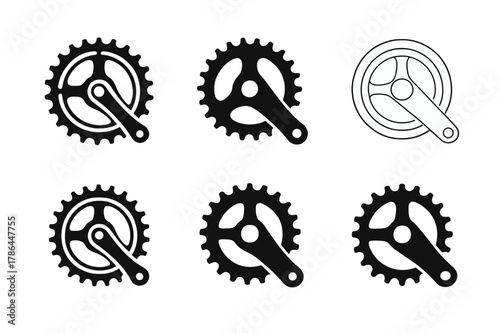 Cycling Logo Designs. Cycling metrics. Set Logo of Cycling metrics: bike crank with cadence ring. harmonious logo variations of the same emblematic concept,