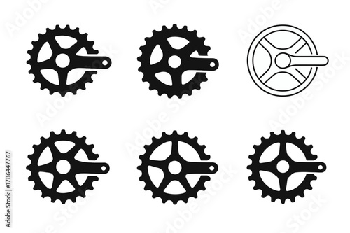 Cycling Logo Designs. Cycling metrics. Set Logo of Cycling metrics: bike crank with cadence ring. harmonious logo variations of the same emblematic concept,