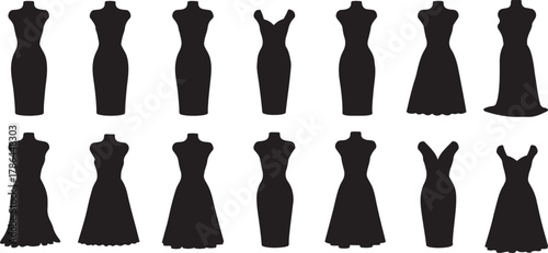 Elegant Black Dress Silhouettes Seamless Pattern for Fashion Design Projects