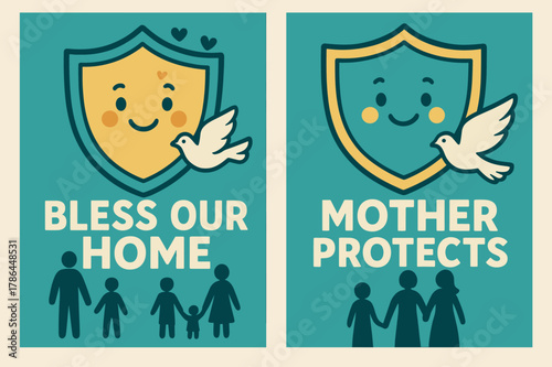 Family Protection Banners. Guardian of Families. Two vertical A6 banners with safe margins, centered composition, no elements touching edges,