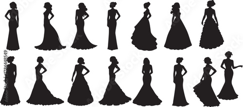 Elegant Ladies in Gowns Silhouettes for Fashion Beauty and Design Projects