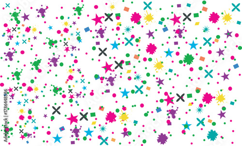 Festive Confetti Background with Stars Circles and Splashes of Color