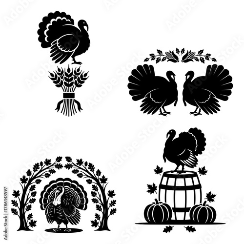 Family Gathering Gratitude Icons Minimal Line Art