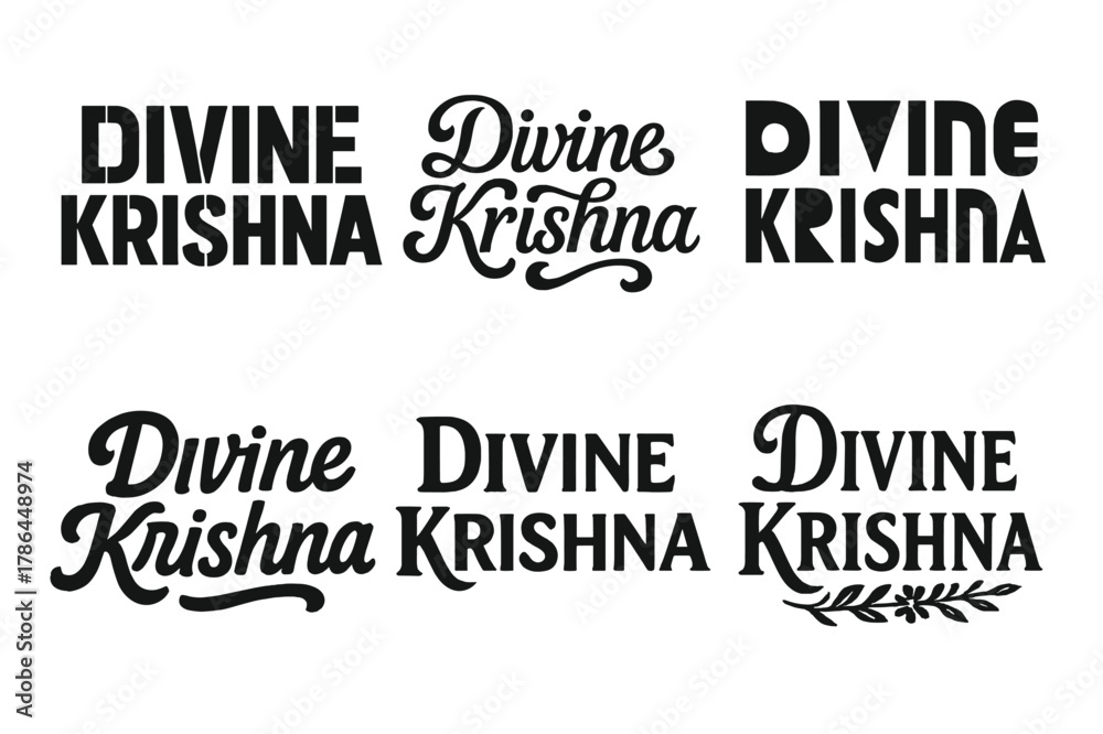 Fototapeta premium Divine Krishna Typography. Divine Krishna. Set lettering. harmonious lettering variations of the same emblematic concept (Stencil-inspired urban lettering,