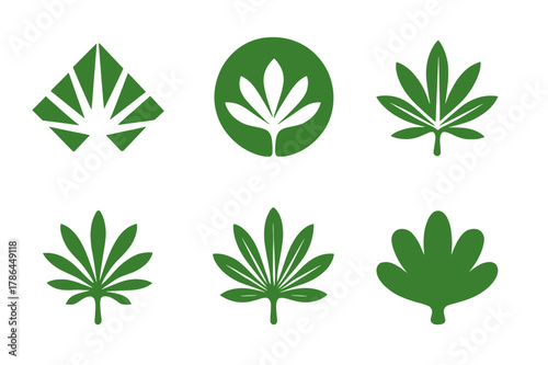 Palm Frond Logos. Palm frond. Set Logo of Palm frond: fan-shaped leaf segment. harmonious logo variations of the same emblematic concept, each with different