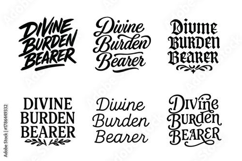 Lettering Harmony Grid. Divine Burden Bearer. Set lettering. harmonious lettering variations of the same emblematic concept (Dynamic brushstroke graffiti