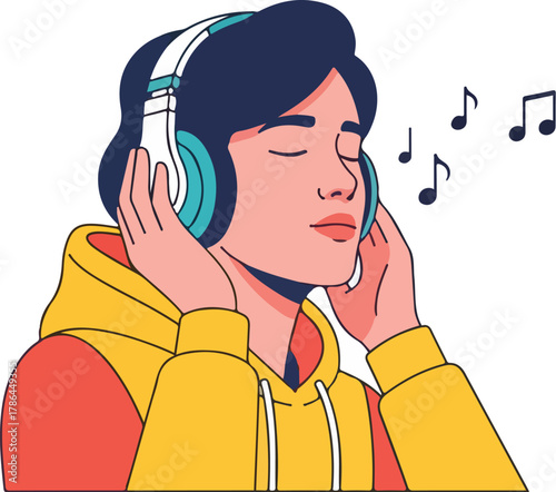 Relaxed Person Listening to Music with Headphones Enjoying Audio Soundtrack