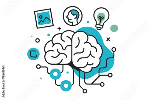 Futuristic Mind Interface. Mind interface. A stylized brain connected to abstract circuits and glowing