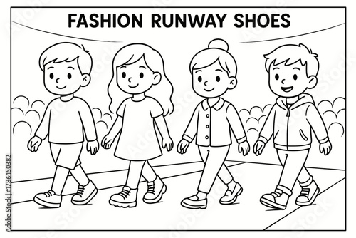 Children's Fashion Coloring. Fashion runway shoes children?s coloring book illustration, outlined drawing,