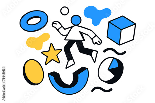 Floating Geometric Harmony. 3D Design Elements. Abstract 3D objects floating in space with geometric shapes and soft shadows, creative and modern scene. Modern