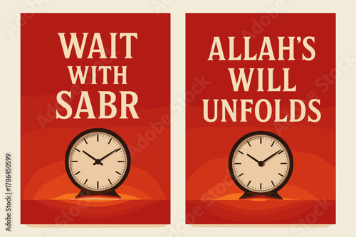 Patience and Faith Banners. Patience & Faith. Two vertical A6 banners with safe margins, centered composition, no elements touching edges, modern, red and