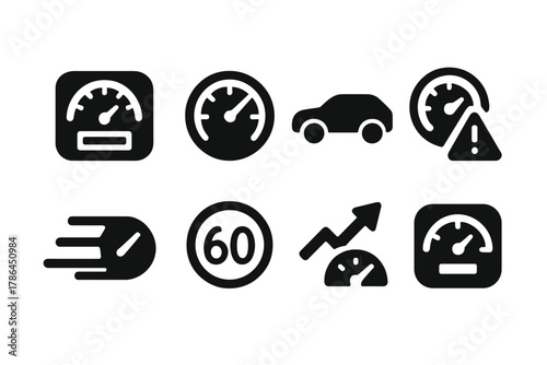 Speed Monitoring Icons. Speed monitoring. Filled icon set of speed monitoring: digital speedometer, tachometer
