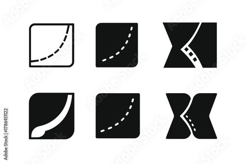 Pillowcase Seam Logos. Pillowcase seam. Set Logo of Pillowcase seam: stitched fabric edge detail. harmonious logo variations of the same emblematic concept,