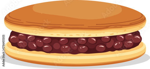 Illustration of Traditional Japanese Dorayaki Pancake Sandwich with Sweet Red Bean Paste Filling