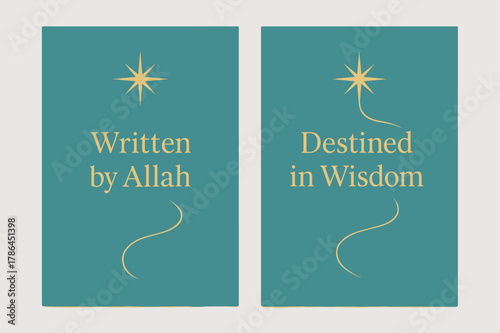 Guiding Star Banners. Qadr. Two vertical A6 banners with safe margins, centered composition, no elements touching edges, minimal, turquoise and gold, path