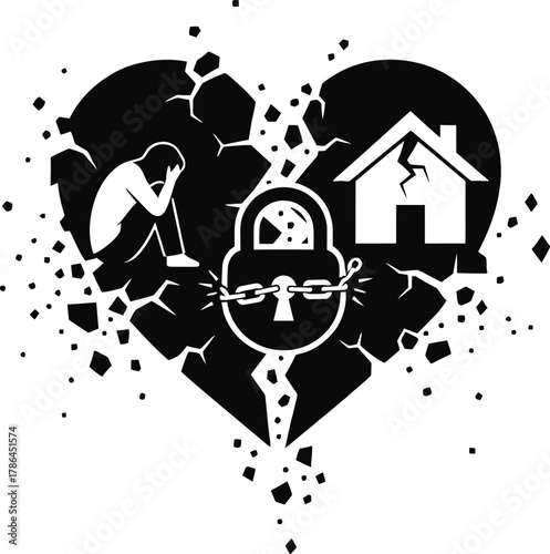 Broken heart silhouette symbolizing emotional pain and loss