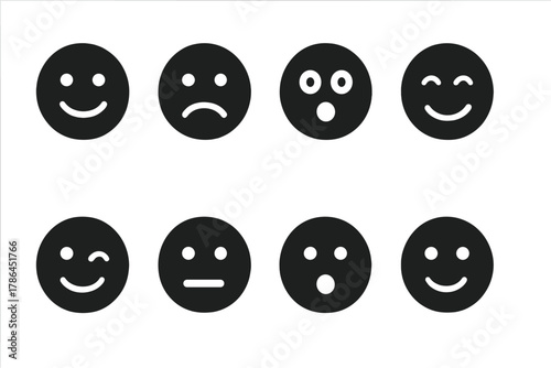 Human Reaction Icons. Human reactions. Filled icon set of human reactions: smile, frown, shocked, laughing,