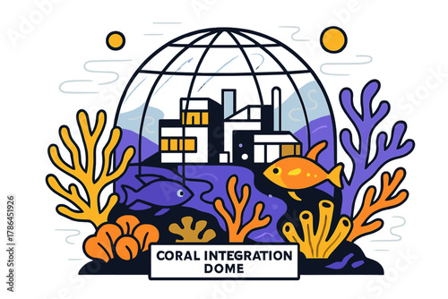 Coral Research Dome. Coral Integration Dome. A glass dome houses research labs and observation areas; colorful