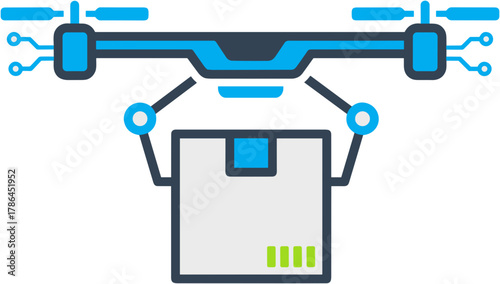 Drone delivering a package in a modern graphic design style with copy space