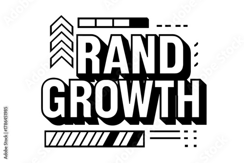 Bold Geometric Branding. Brand Growth ? bold block geometric lettering; thick uppercase with geometric serifs, heavy outer outline, strong cast shadow; stacked