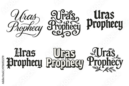 Harmonious Lettering Variations. Uras Prophecy. Set lettering. harmonious lettering variations of the same emblematic concept, each with different artistic