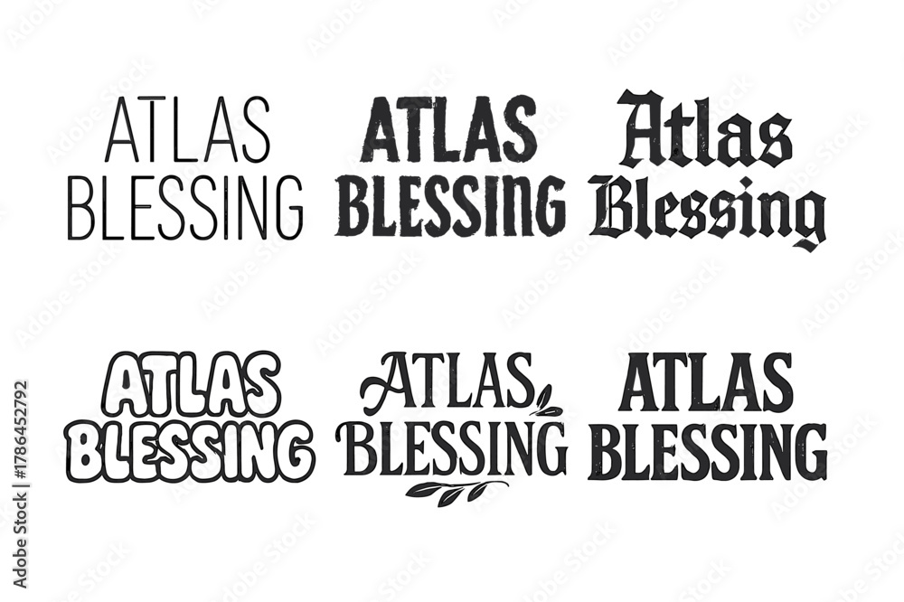 Fototapeta premium Atlas Blessing Lettering. Atlas Blessing. Set lettering. harmonious lettering variations of the same emblematic concept, each with different artistic