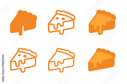 Cheese Quiche Logos. Cheese quiche. Set Logo of Cheese quiche: melting cheese slice on crust. harmonious logo variations of the same emblematic concept, each
