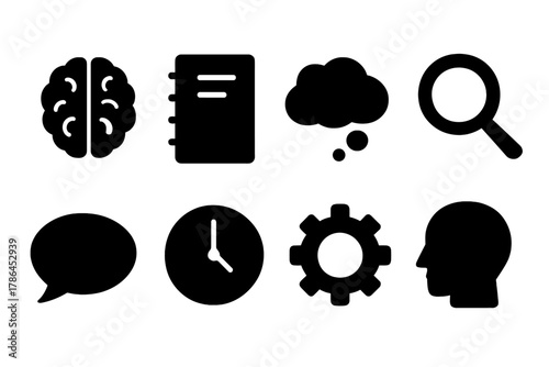 Cognitive Therapy Icons. Cognitive behavioral therapy. Filled icon set of cognitive behavioral therapy: brain,