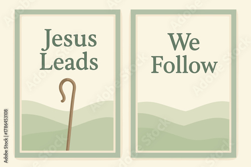 Shepherd's Way Banners. Shepherd?s Way. Two vertical A6 banners with safe margins, centered composition, no elements touching edges, pastel, sage and cream,