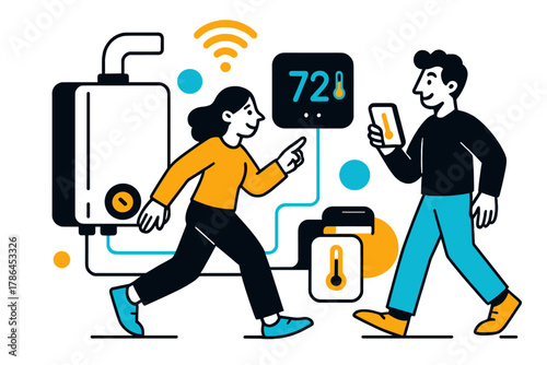 Smart Home Integration. Smart home integration. Boiler connected to digital thermostat and mobile app via