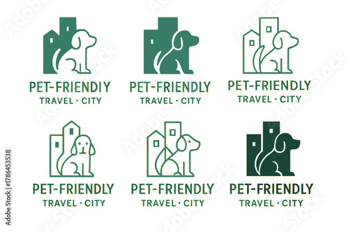 Pet-Friendly Travel Logos. Pet-friendly travel destinations. Set Logo of Pet-friendly travel destinations: City. harmonious logo variations of the same