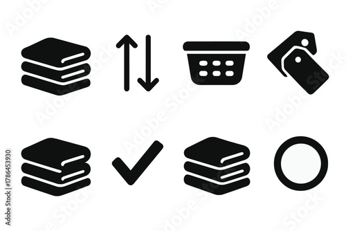 Color-Coded Laundry Icons. Sorting by color. Filled icon set of sorting by color: red clothes pile, blue
