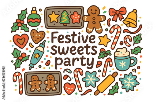Festive Sweets Extravaganza. Festive sweets party. Hand-drawn doodle illustration of Festive sweets party.
