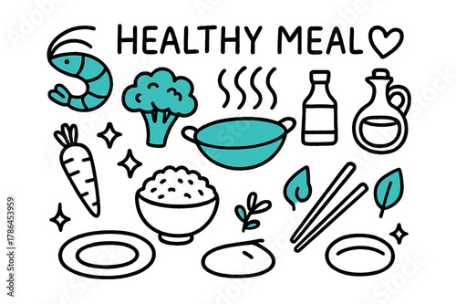 Healthy Food Doodle. Cathbad Cult. Set lettering. harmonious lettering variations of the same emblematic concept, each with different artistic interpretation