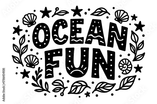 Ocean Fun Typography. Ocean Fun ? Decorative Display Lettering: arched playful letters filled with dots, waves