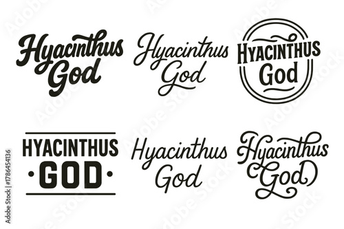 Hyacinthus Emblem Variations. Hyacinthus God. Set lettering. harmonious lettering variations of the same emblematic concept, each with different artistic