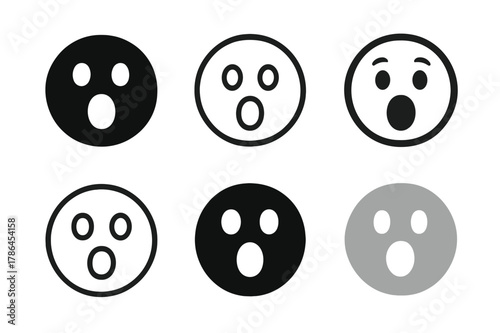 Shocked Emoji Variations. Shocked emoji. Set Logo of Shocked emoji: round face with O-mouth. harmonious logo variations of the same emblematic concept, each