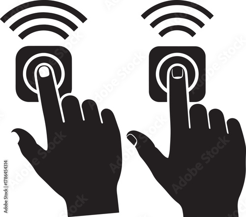 Two hands pressing wireless doorbell buttons silhouette