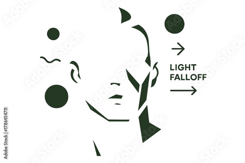 Chiaroscuro Portrait Geometry. Conceptual Portrait ? Chiaroscuro Lines. A face half-lit by a narrow beam; bold shadow planes carve geometry. Small arrow notes