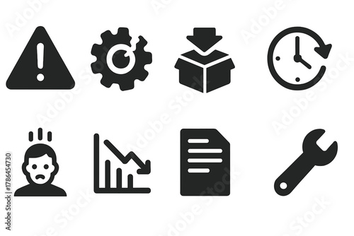 Operational Challenges Icons. Operational challenges. Filled icon set of operational challenges: warning