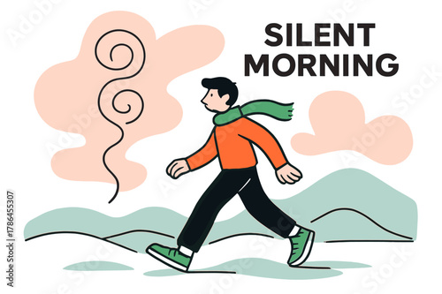 Morning Smoke Trail. Morning Smoke Trail. Pale blue snow, soft pink sky, and one thin smoke line curling into abstract circles. ?Silent Morning? rests in clean