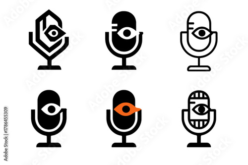 Spy Microphone Logos. enemy surveillance. Set Logo of enemy surveillance: Spy Microphone. harmonious logo variations of the same emblematic concept, each with