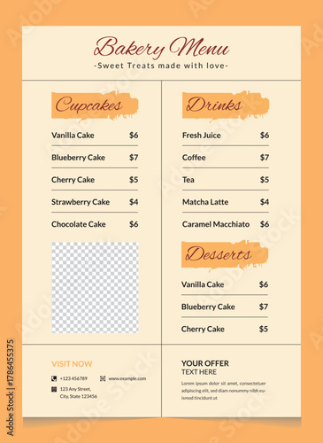 Modern Bakery Menu Template | Sweet Treats & Dessert Menu Design | A4 Print Ready