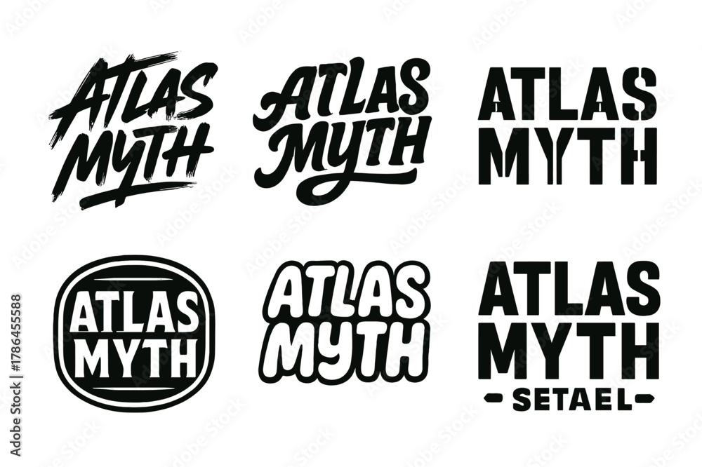Obraz premium Atlas Emblem Variations. Atlas Myth. Set lettering. harmonious lettering variations of the same emblematic concept, each with different artistic interpretation