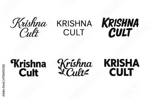 Krishna Lettering Variations. Krishna Cult. Set lettering. harmonious lettering variations of the same emblematic concept, each with different artistic