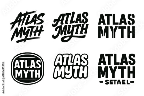 Atlas Emblem Variations. Atlas Myth. Set lettering. harmonious lettering variations of the same emblematic concept, each with different artistic interpretation