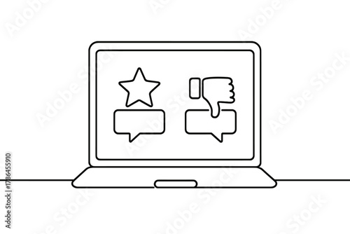 Reputation Icons Outline. Digital Reputation. Minimalistic one-line drawing laptop screen with highlighted