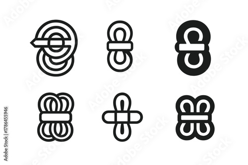 Coiled Connector Logos. Coiled cord organizer. Set Logo of Coiled cord organizer: Velcro tie around loops. harmonious logo variations of the same emblematic