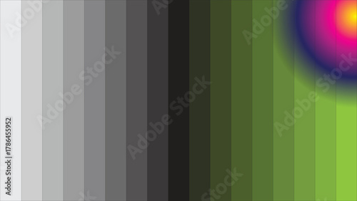 Monochrome to Neon Gradient Art – Black White Gray to Green Abstract Striped Background with Vibrant Circular Glow Design Wallpaper