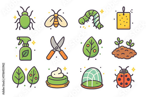Pest Control Icons. Pest and disease control. Colorful isometric vector icons set of Pest and disease control: aphid insect, whitefly, tomato hornworm, yellow